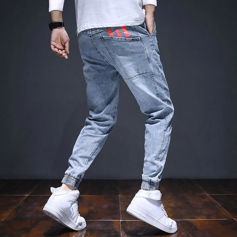 Mens Cowboy Pants Harem Korean Fashion Jeans Men Summer Classic Graphic Boot Cut Cotton Black Elastic Ripped Regular Trousers XL