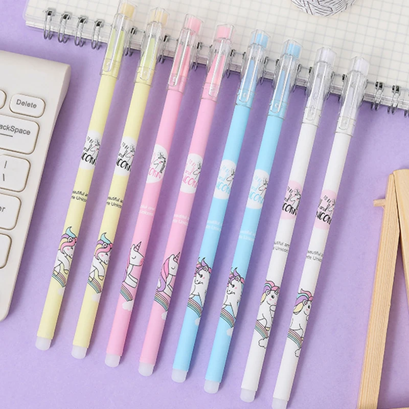 6 Pcs/set Kawaii 유니콘 0.5mm 지우개 젤 펜 리필 막대 빨 손잡이 어린이 학교 문구 선물