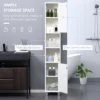 Kleankin Tall Bathroom Storage Cabinet with Mirror, Wooden Freestanding Tower Cabinet with Adjustable Shelves for Bathroom 4