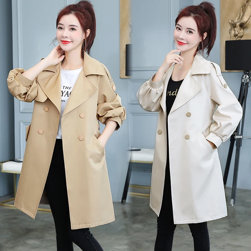 

Fashion Double breasted Belt Long Windbreaker Women's Clothing 2022 Spring Autumn New Solid Color Trench Coats Female Tops fp109