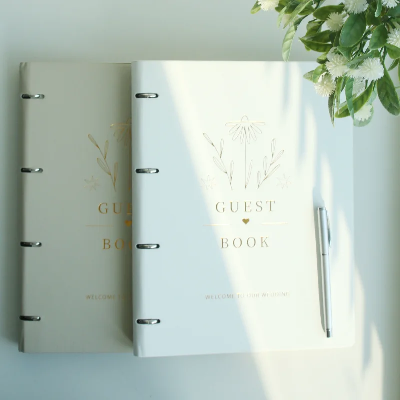 Loose Leaf Wedding Guestbook Hot Stamping Signature Guest Books A4 Marriage Anniversary Photo Album Wedding Keepsake