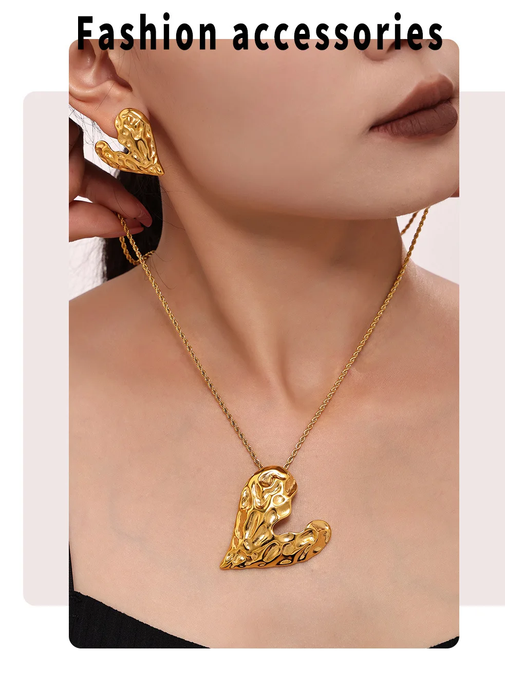 Einzigartige Herz Anhänger Damen Lange Halskette Ohrringe Set Edelstahl Kette Mode Charme Schmuck Großhandel – Detail 9