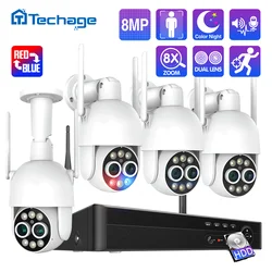 Techage PTZ 8MP Dual Lens 8CH Wireless Surveillance Security System Human Detection Auto Track WIFI NVR Camera Kit Two Way Audio