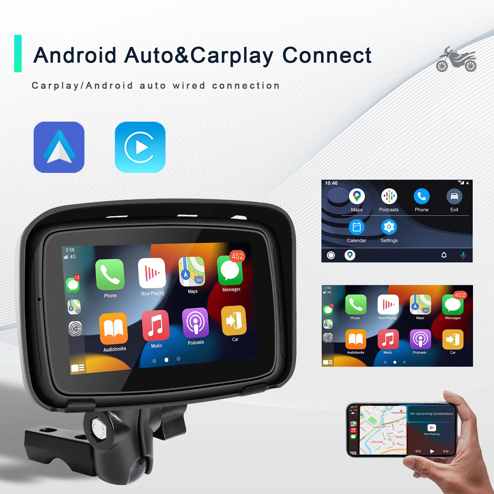 

Беспроводной gps-навигатор для мотоцикла apple carplay android 5 дюймов дисплей IPX7 водонепроницаемый портативный gps для мотоцикла автомобильный монитор