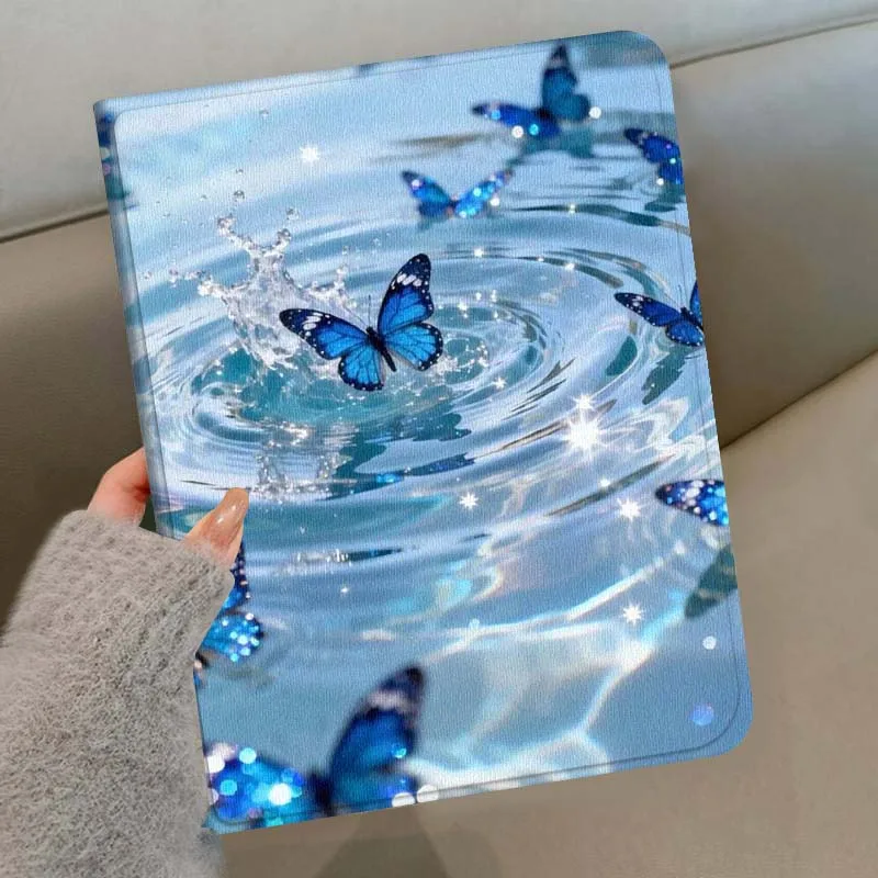 Blue Butterfly Water Ripple Soft Tablet Case with Pen Tray