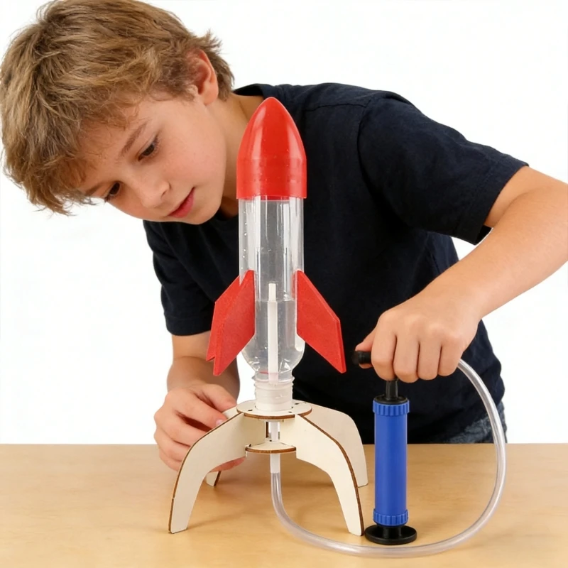 85AA 친화적 인 목조 대화 형 물리학 장난감 물 로켓 모델 발사기 물리 교육용 과학 실험 세트