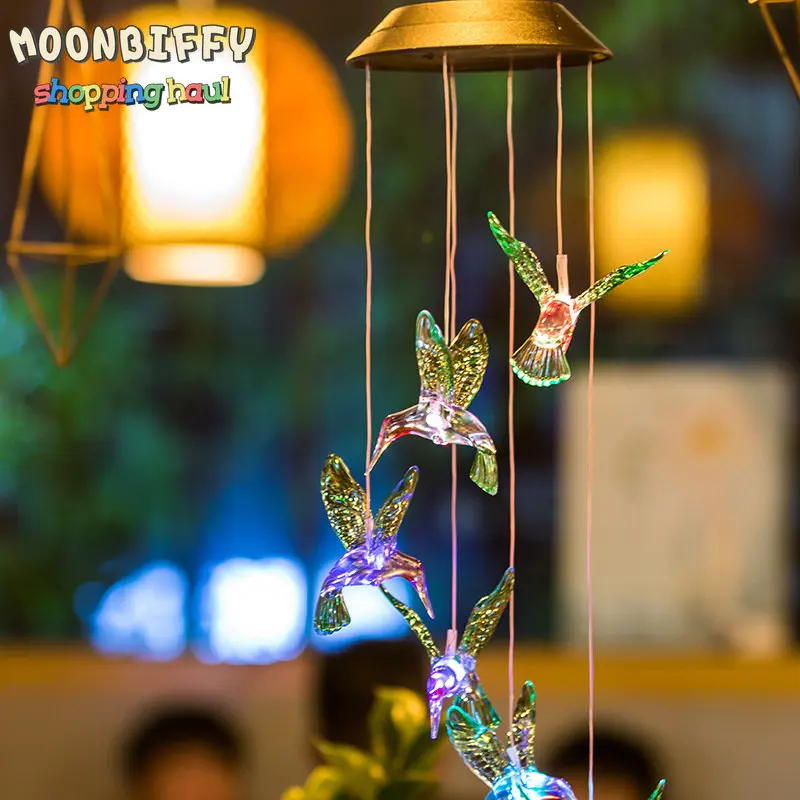 

Color Changing Solar Power Wind Chime Hummingbird Angel Butterfly Waterproof Outdoor Decoration Light for Patio Yard Garden