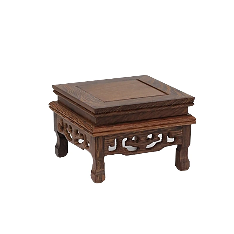 Retro Tea Table Tray, Small Square Teapot Base, Solid Wood, Bonsai Vase, Crafts Pedestal Display, Wooden Base Serving Tray