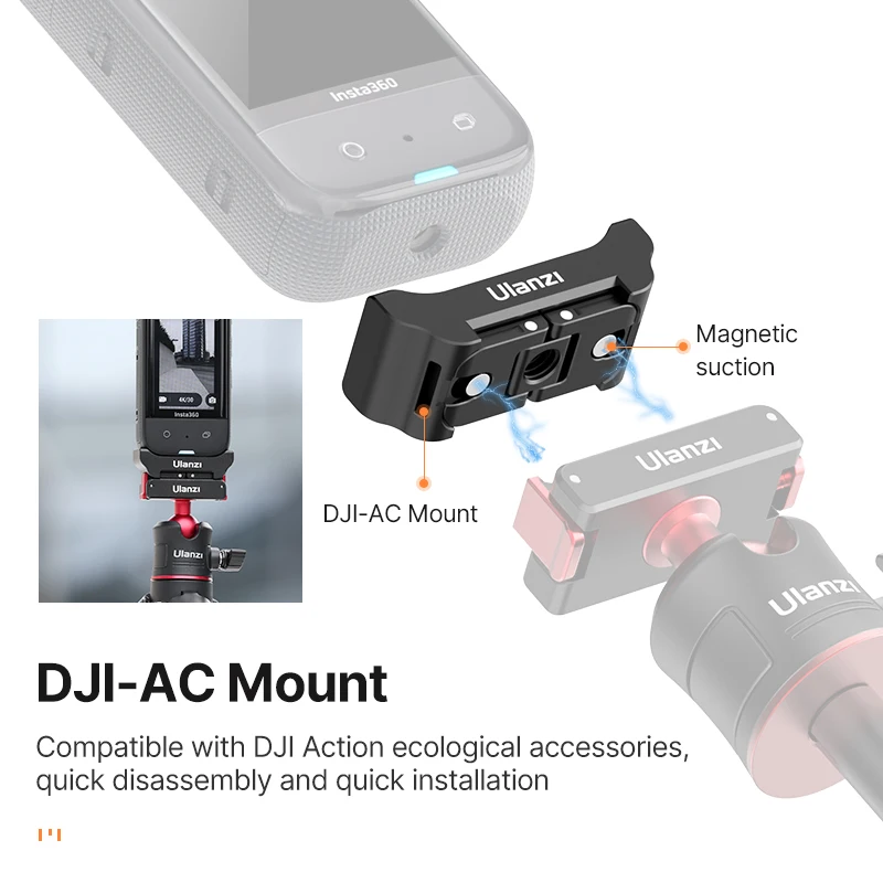 Insta360 X2/X3 X4 플레이트 어댑터용 Ulanzi 퀵 릴리스 마운트 베이스(DJI-AC 1/4 나사 포함) 파노라마 액션 카메라 액세서리