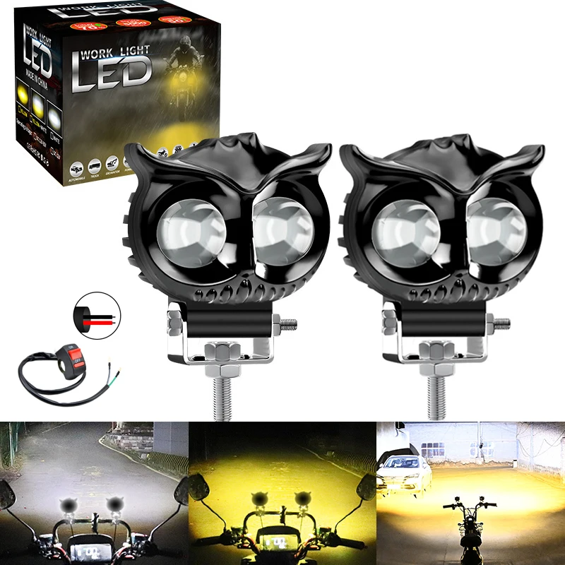 1/2PCS Motorcycle Headlight Fog light Bar 9V-85V 12W Projector Lens Spotlight LED Light Yellow white For Car/Motorcycle 6500K
