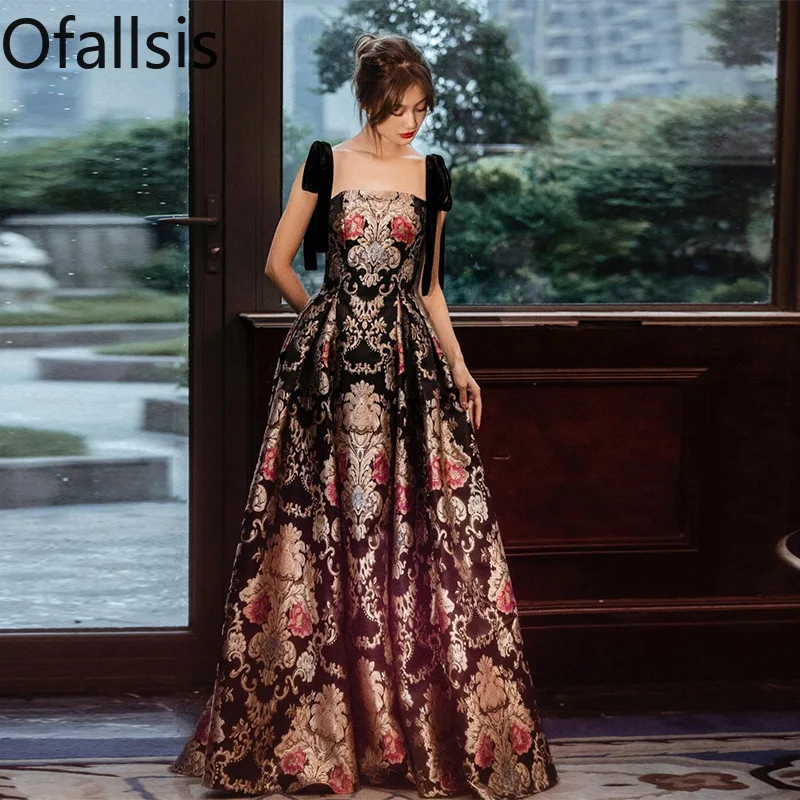 

Ofallsis Strapless Annual Meeting Evening Dress 2024 Summer New French Style Retro Celebrity Banquet Strap Bride Toast Dresses