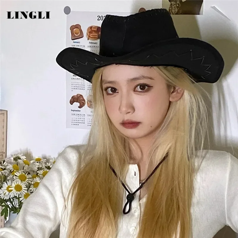 

Western Cowboy Hat Outdoor Travel Leisure Sunshade Hat Women Faux Suede Hats Unisex Fashion Accessories Cowgirl Multi Color
