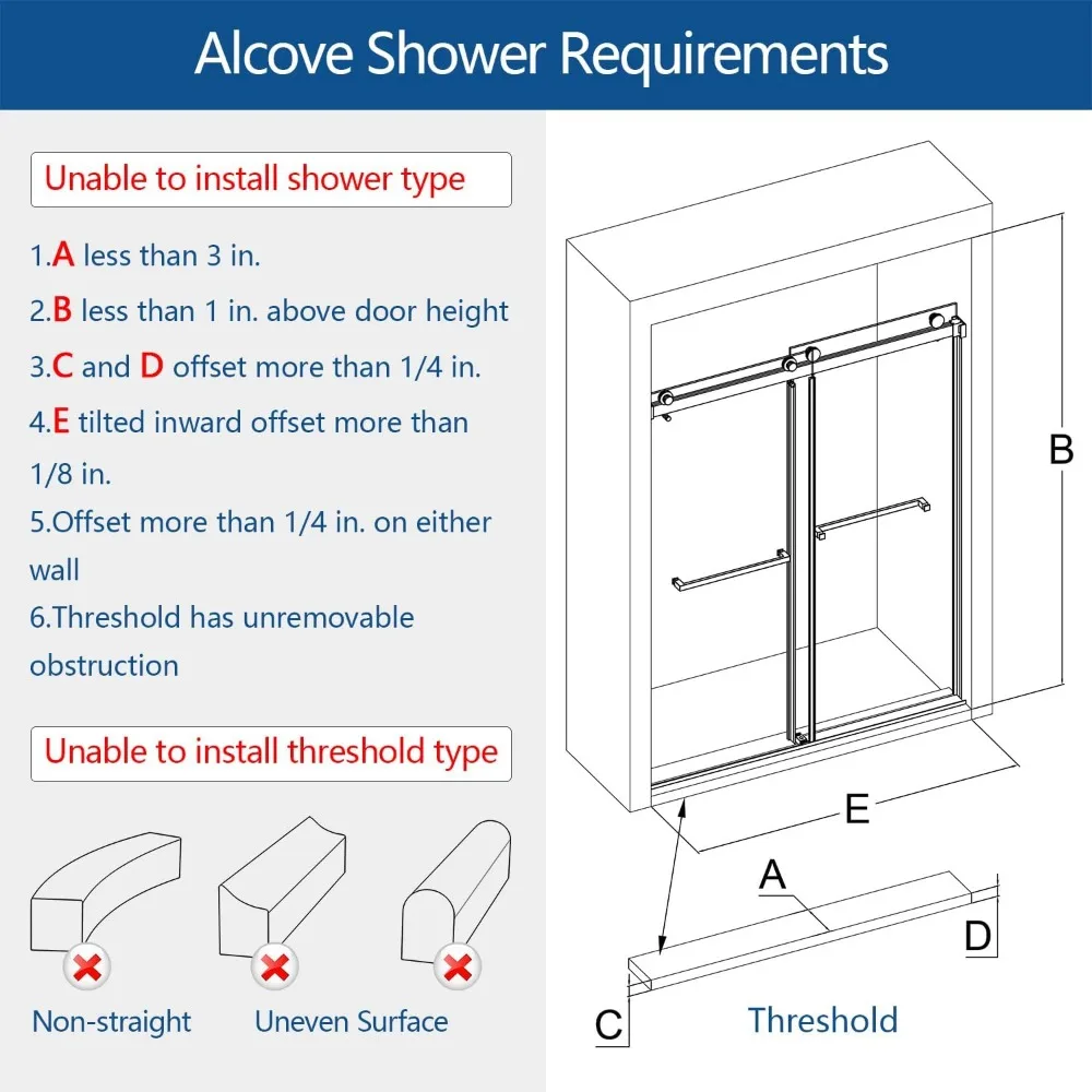 Frameless Shower Door, 50"-54" Wide, 76" high, 3/8" (10mm) Clear Tempered Glass with Towel bar, Double Sliding Door 4