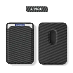 Premium Saffiano Leather Magnetic Card Holder Wallet with Carbon Fiber Design (Black)