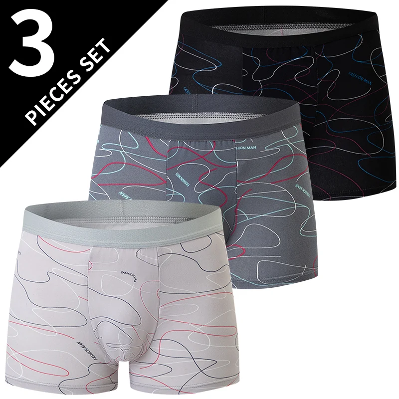 3 Pieces Men Boxers Sports Underwear Underpants Shorts 2XL 3XL 4XL Simple Line Breathable Fashion Sports Fitness