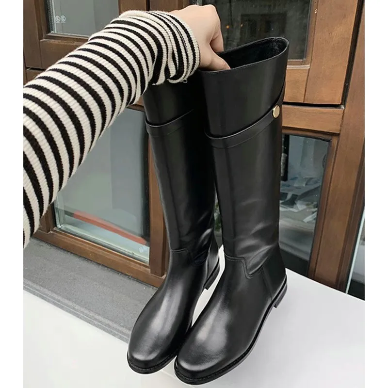 2025 Women Leather Knight Boots High Vintage Little Gold
