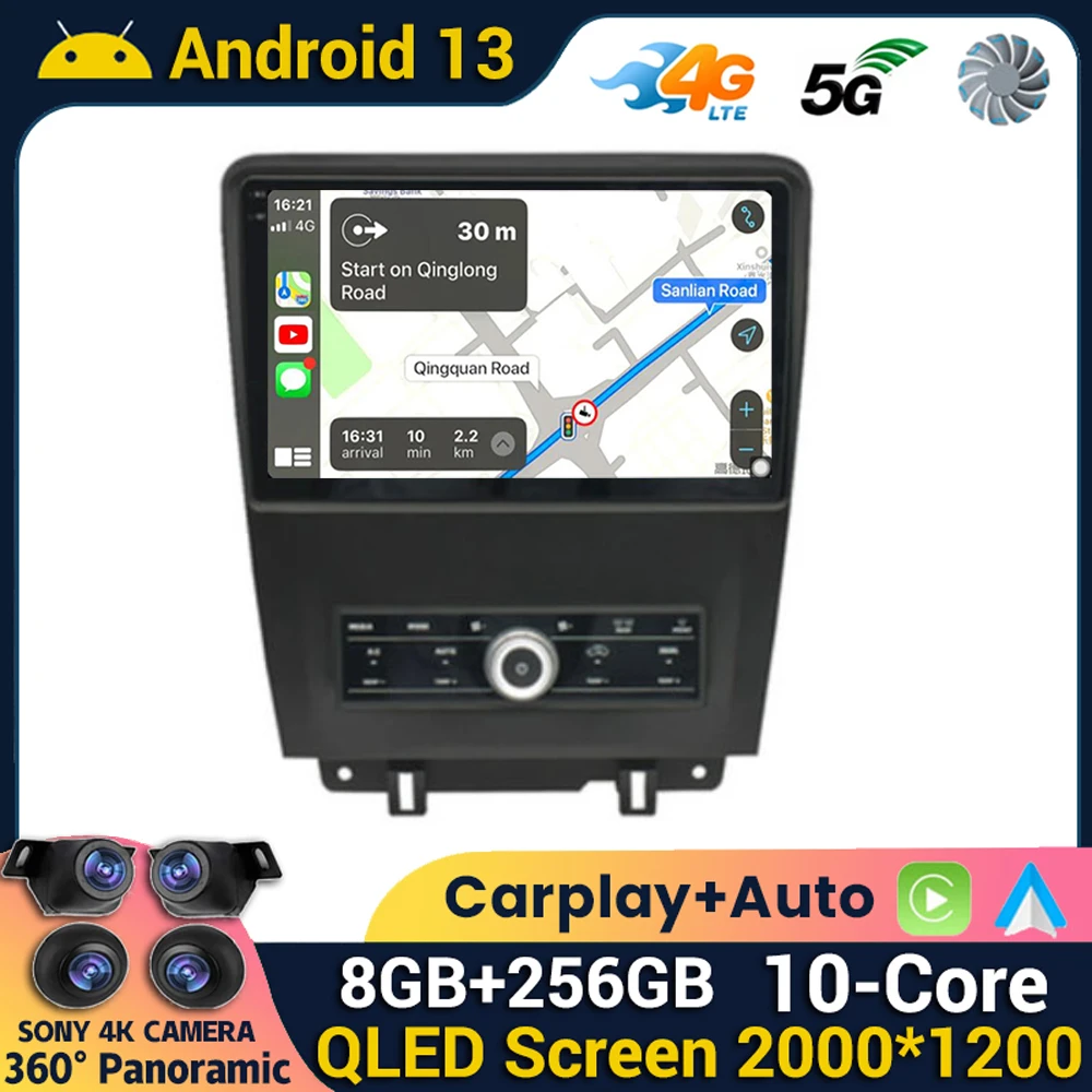 포드 머스탱 2010 2011 2012 2013 2014 멀티미디어 GPS 네비게이션, 안드로이드 13 카플레이, 스테레오 360 카메라, 4G 플레이어, 와이파이