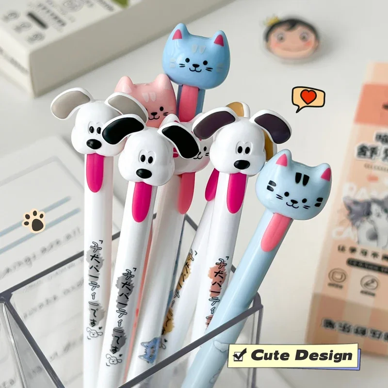 4PCS/Set Cute Dog Gel Pen Tongue Pulling Gel Ink, Cat Design, 0.5MM Black Neutral Pen Quick Dry Stationery New 4