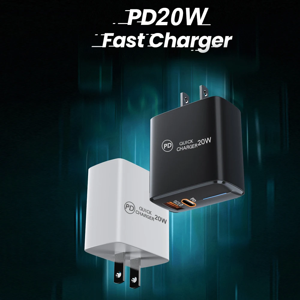 20W PD Type C Fast Charging USB QC3.0 Dual Port Mobile Phone Charger Adapter Wall Adapter For iPhone 15 14 13 Pro Samsung Xiaomi