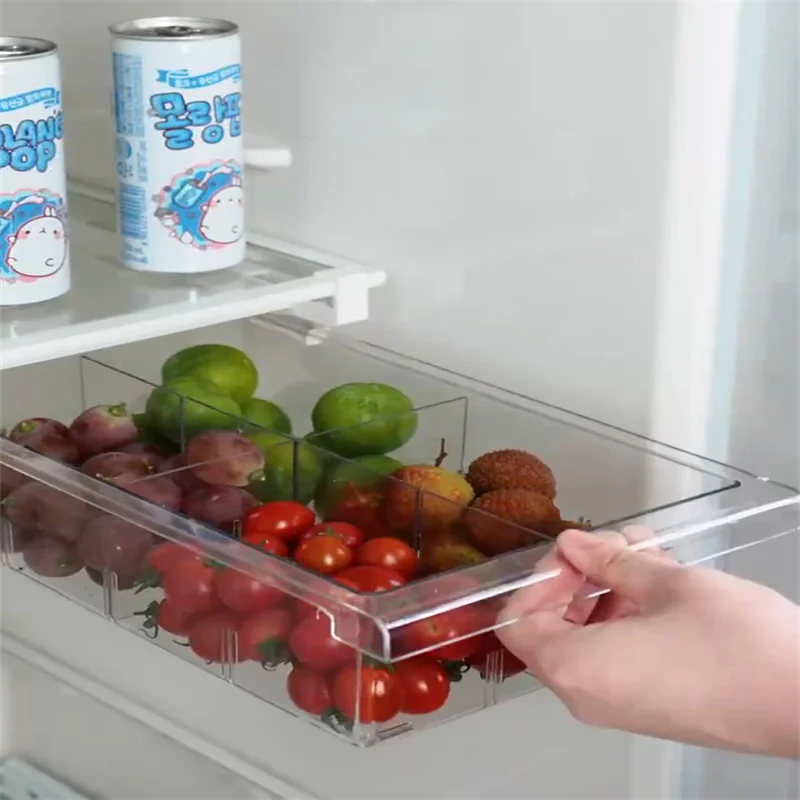 

Refrigerator Organizer Bins with Handle, Pull-Out Fridge Drawer Organizer, Freely Pullable Storage Box with.Fridge Egg Drawers