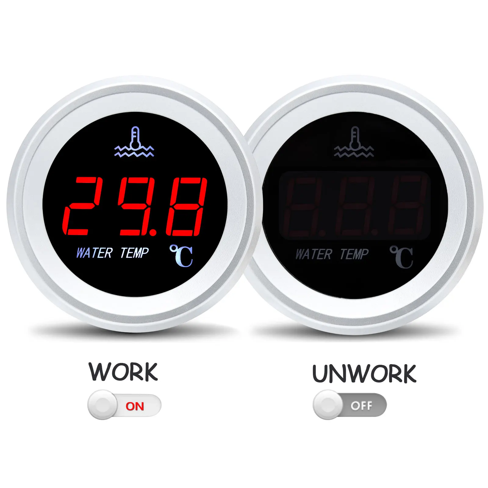 52mm 자동차 트럭 수온 게이지 자동차 디지털 온도계 120도 섭씨 LED 디스플레이 온도 센서 포함 NPT1/8 12V