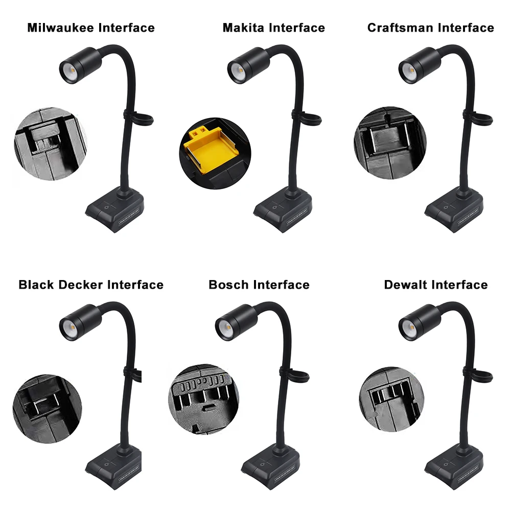 Desk Work Hose Lamp Suitable For Makita Bosch For Dewalt Milwaukee Black Decker