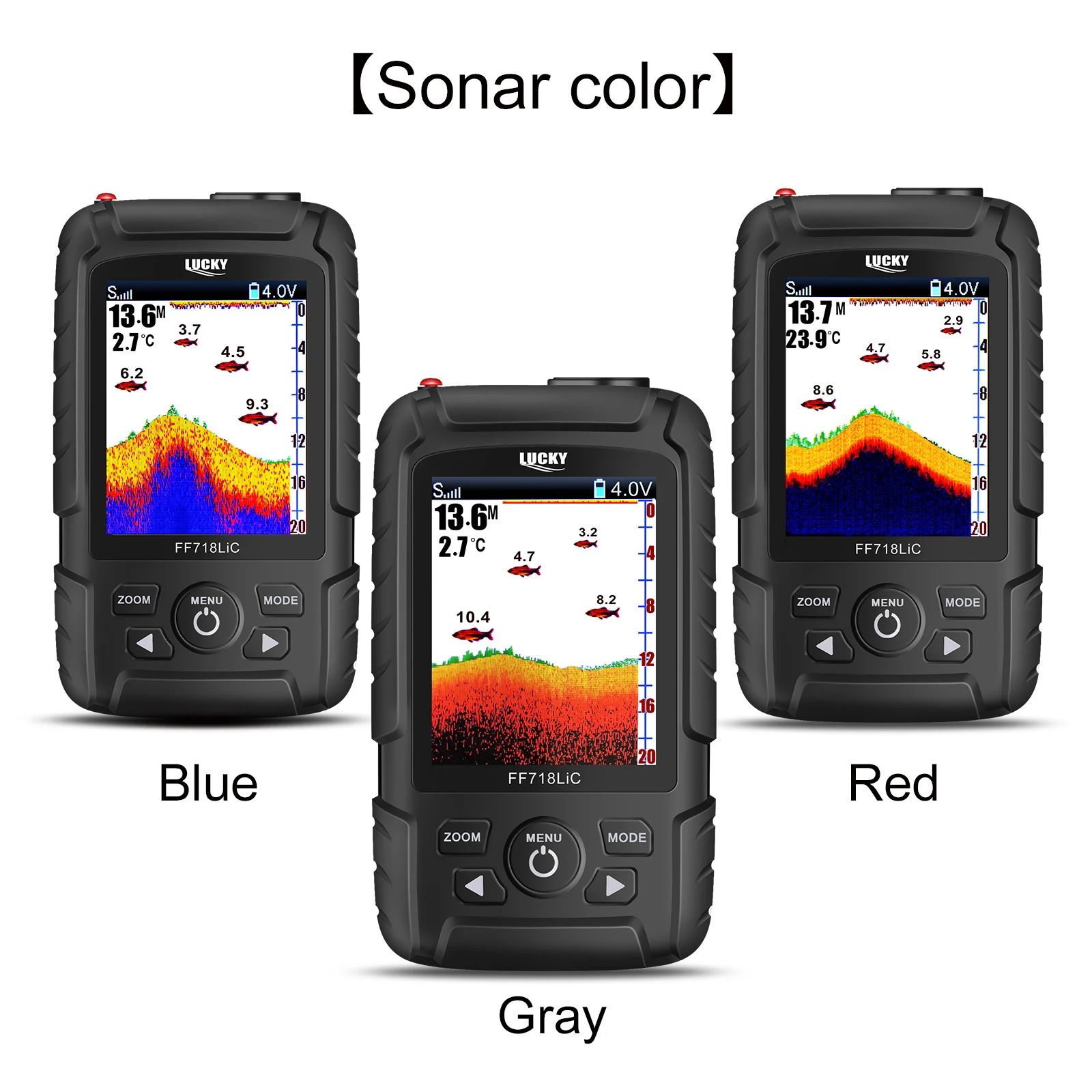 Lucky FF718LiC Real Waterproof Fish Finder Monitor 2-in-1 Wireless Sonar Wired Transducer echo sounder