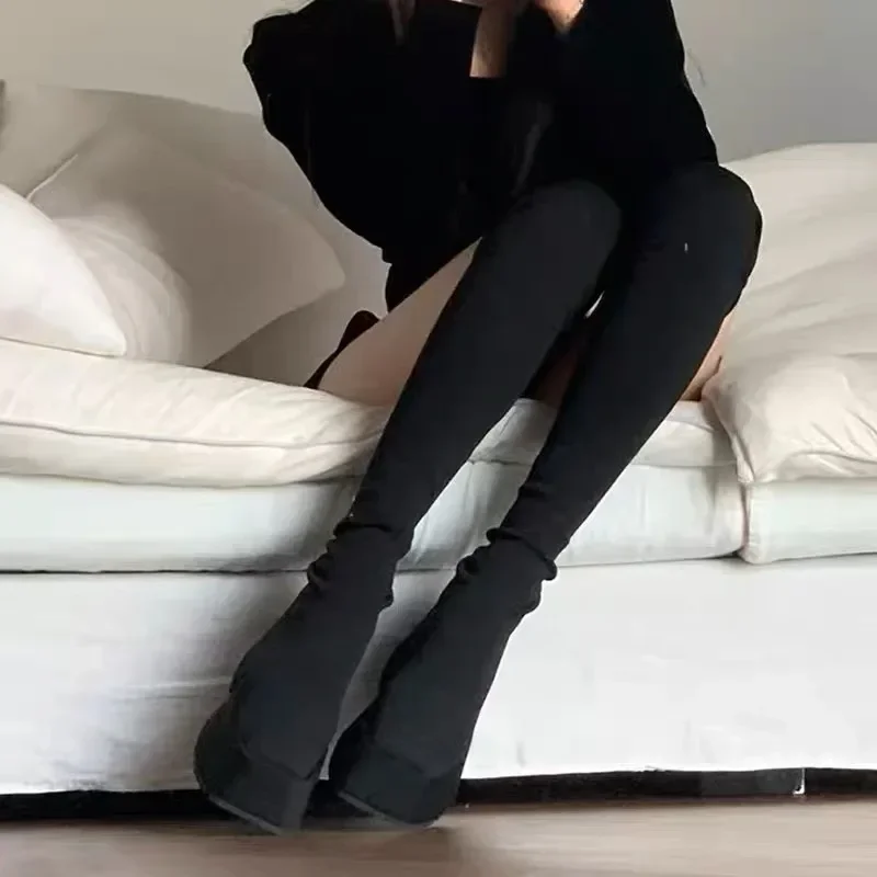 Women's Over The Knee Sock Boots 2023 Winter New Fashion Stretch Thick Heels Knitted Long Boots Women Slip on Platform Shoes