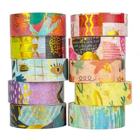 10Pcs Geometry Washi Tapes Stationery Masking Tape Scrapbook Gold Foil Decorative Adhesive Tape Journal Supplies Washi Tape Set 1