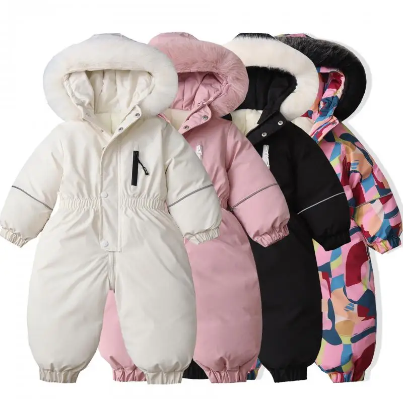 Newborn Romper Winter Hooded Thickened Warm Jumpsuit Boy Girl Solid Color Fashion Coat Toddler Baby Jumpsuits Clothes