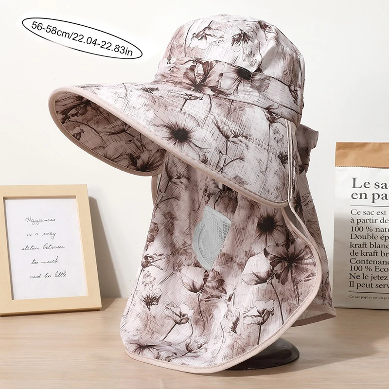 Women Sun Hat Breathable Shawl integrated Picking Tea Hat UV Protection Wide Brim Mesh Sunscreen