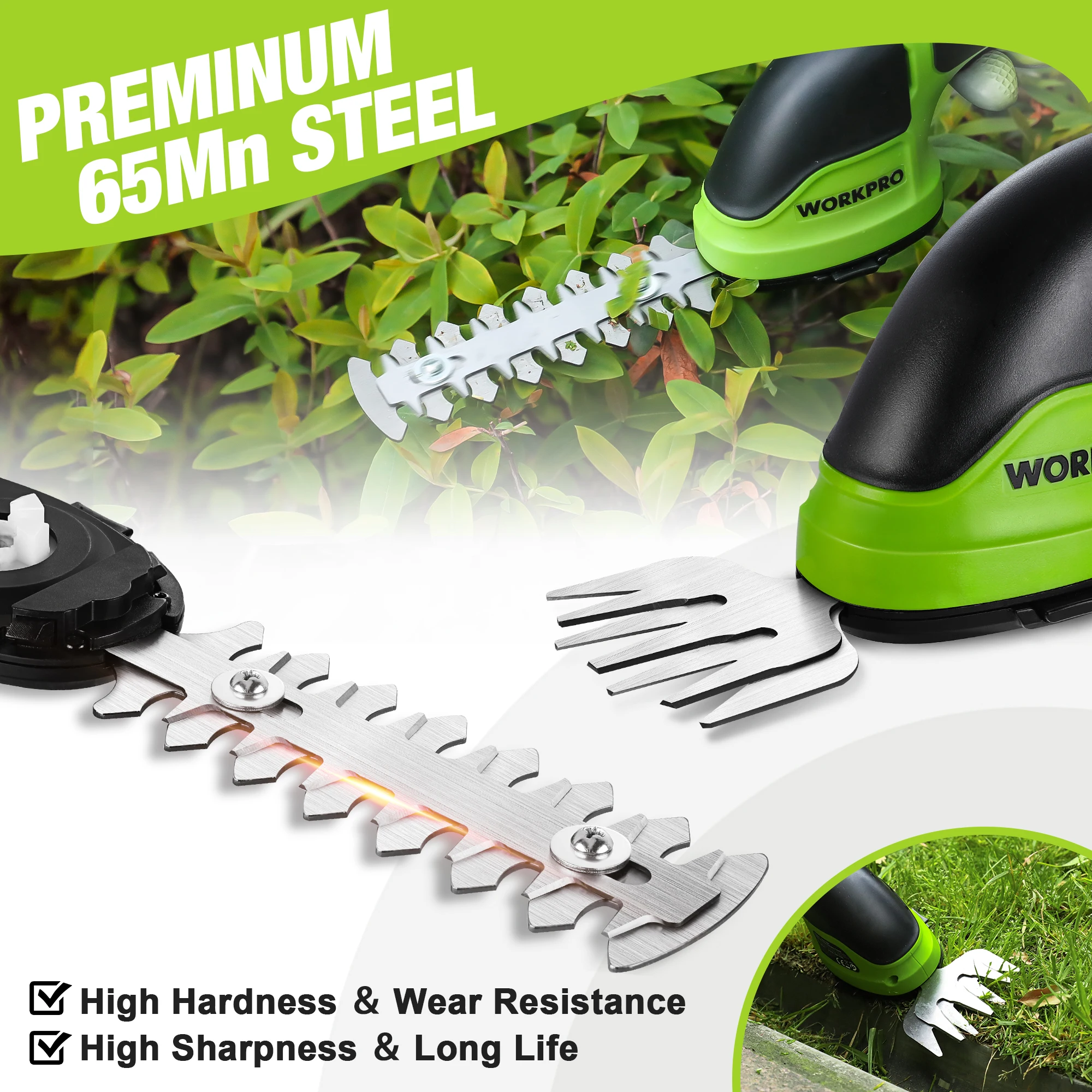 WORKPRO 7.2V/3.6V Hedge Trimmer Electric Trimmer 2 in 1 Cordless Grass Rechargeable Garden Trimmers Tool for Grass Shears Shrub