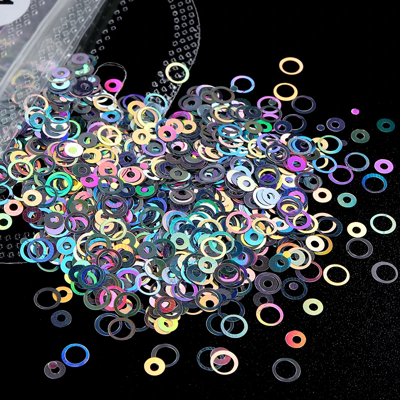 

Holographic Hollow Circle Nail Glitter Sequins Mirror Gradient Laser Bubble Ring Ultrathin Flakes For DIY Nails Art Accessories