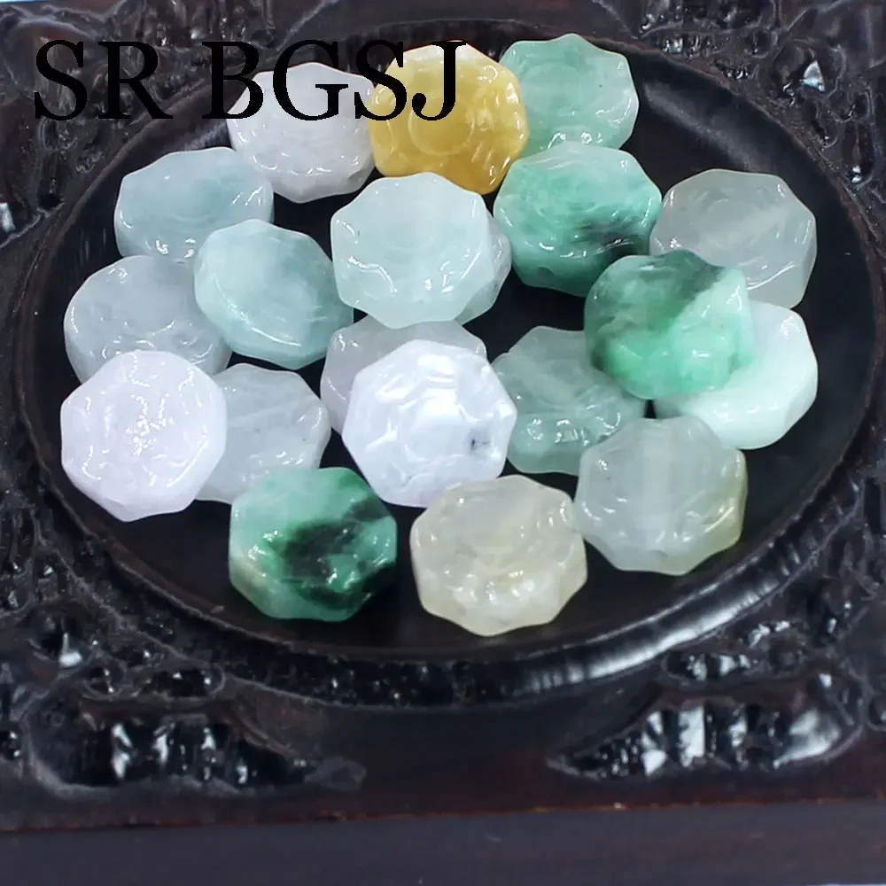 

Vintage Natural Stone Burma Jadeite Ice Jade Light Green Round Flower Loose Beads For DIY Bracelet Necklace Accessorie