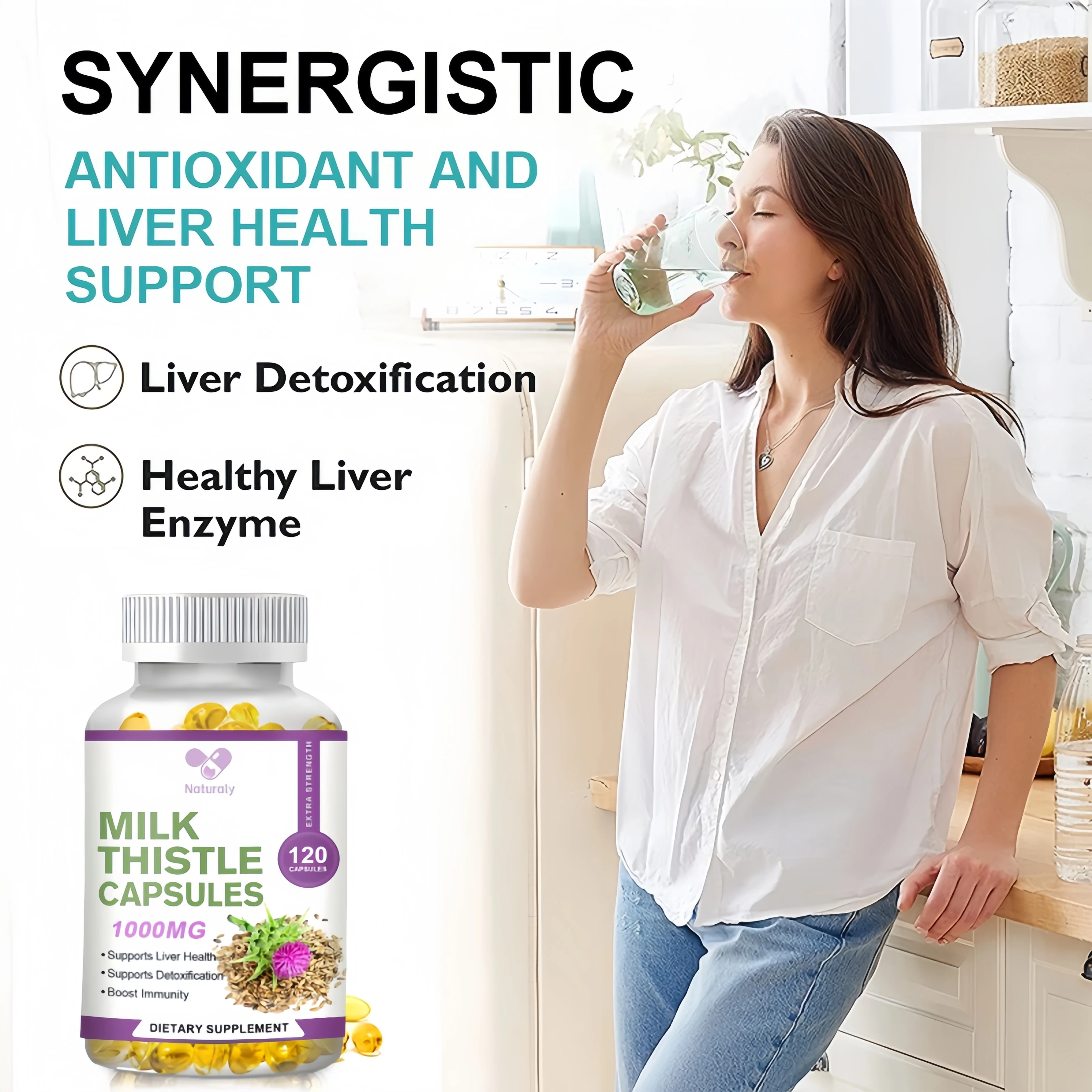 Liver Detox Supplement Milk Thistle 1000 Mg Silymarin & Dandelion Root Helps Repair Liver Supports Detoxification and Cleanses