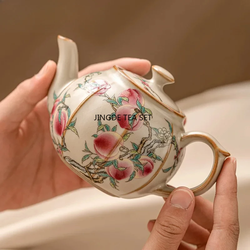 220ml high-end Ruyao teapot Japanese pink Longevity Peaches peach tea set 1 pot 2 cups tea ceremony set