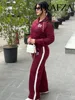 TRAFZA Women's Pant 2-Piece Set Female Fashion Versatile Printed Velvet Zip Jacket+Commuting Elastic Waist Belted Casual Pants 3