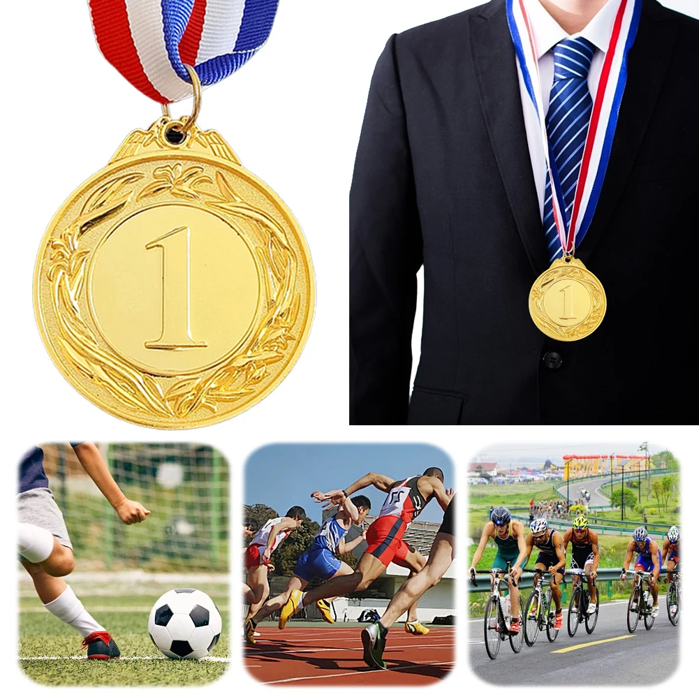 5cm Gold/Silver/Bronze Medal Sports Rewards with Neck Ribbon Students Rewards Competition Medals for Marathon Ball Games award medals