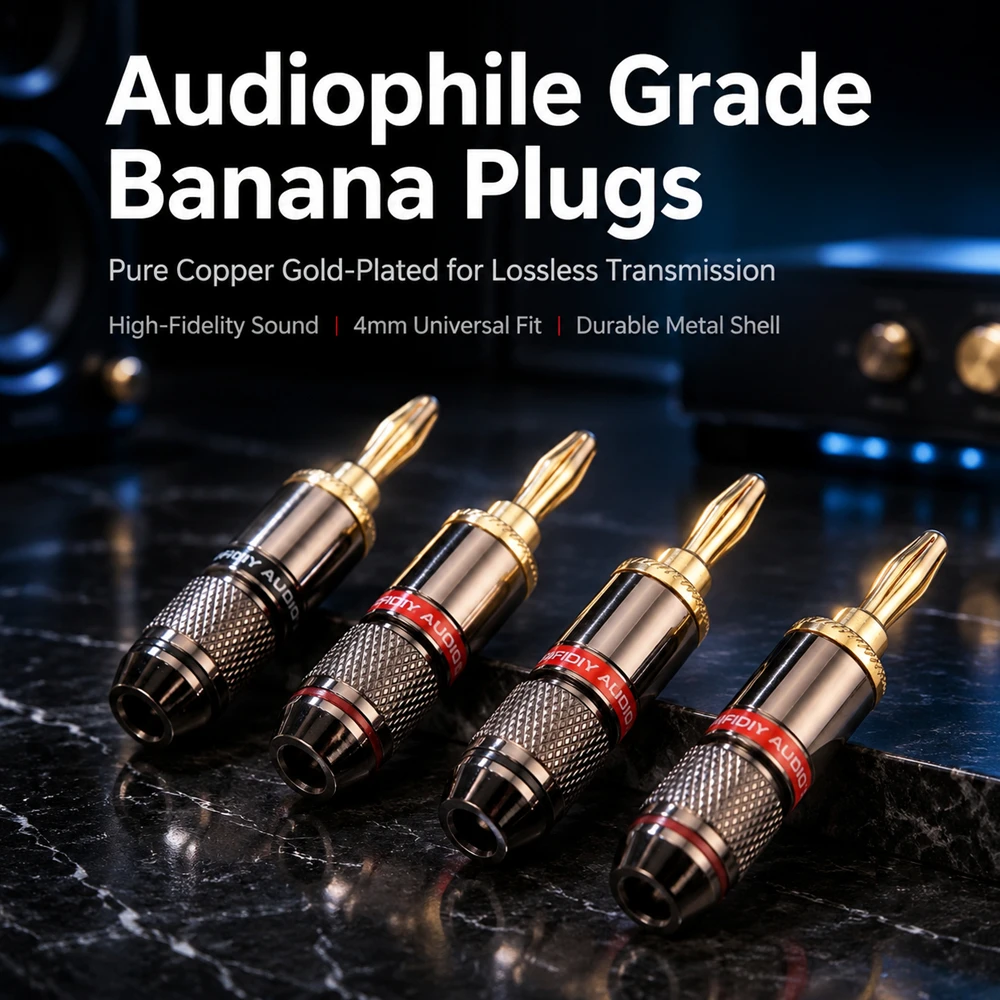 HIFIDIY LIVE 4 개/대 4mm 순수 구리 금도금 바나나 플러그 커넥터 오디오 비디오 스피커 어댑터 터미널 커넥터 ..