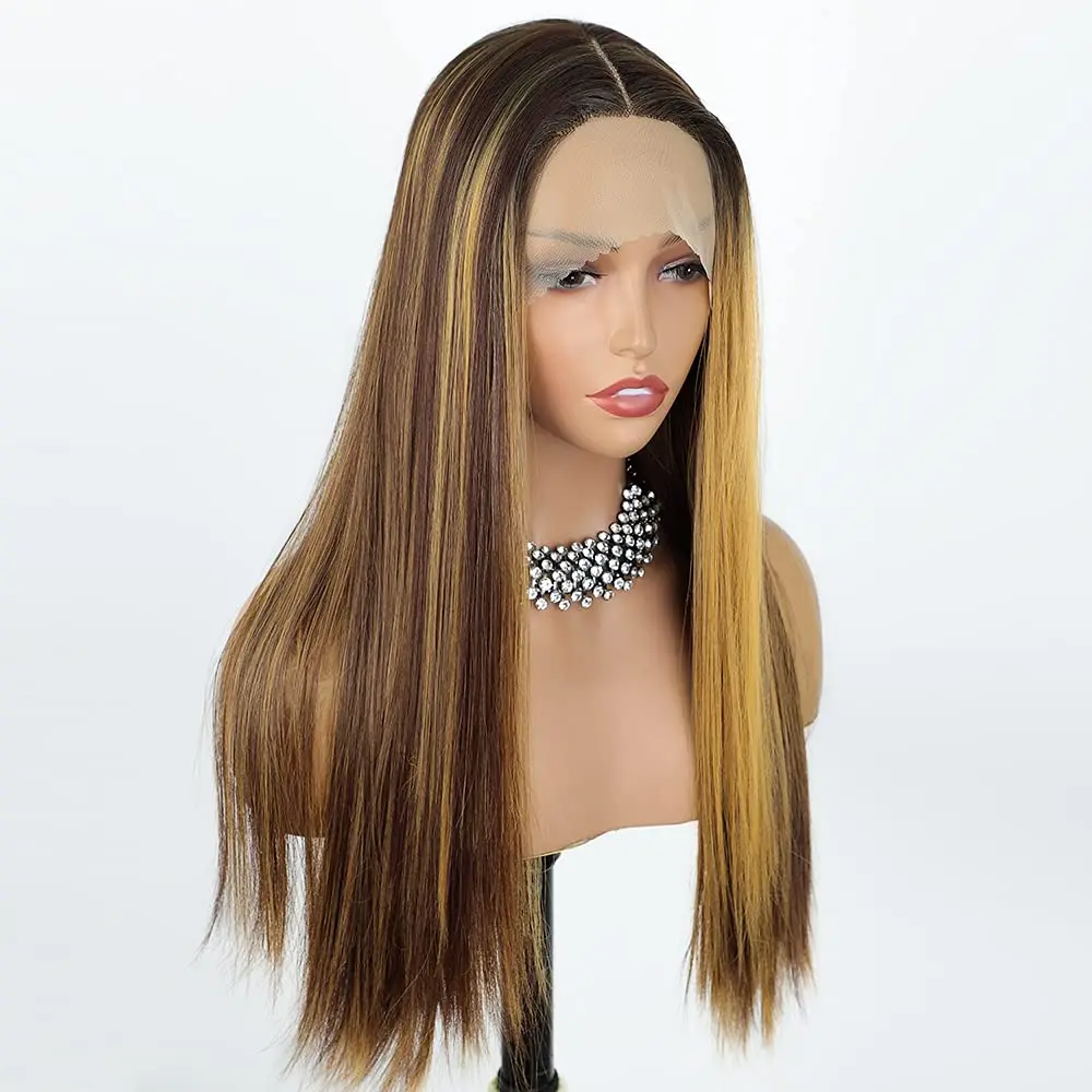 Synthetic Highlight Wigs Lace Front Wigs 13X4X1 T Part Frontal Lace Heat Resistant Fiber Wig for Black Woman P27 Long Wavy Hair Synthetic Highlight Wigs Lace Front Wigs 13X4X1 T Part Frontal Lace Heat Resistant Fiber Wig for Black Woman P27 Long Wavy Hair