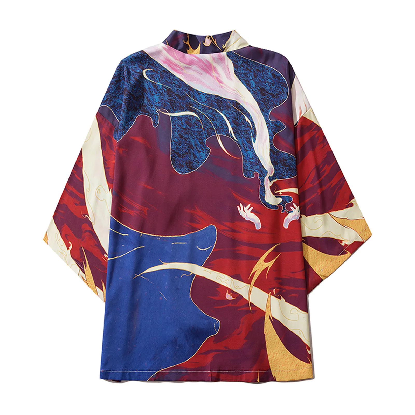 

Man Shirt Jacke Japanese Kimono Men Shirts Collarless 3/4-Sleeve Midi Print Ethnic Shirt Cosplay Streetwear Clothing