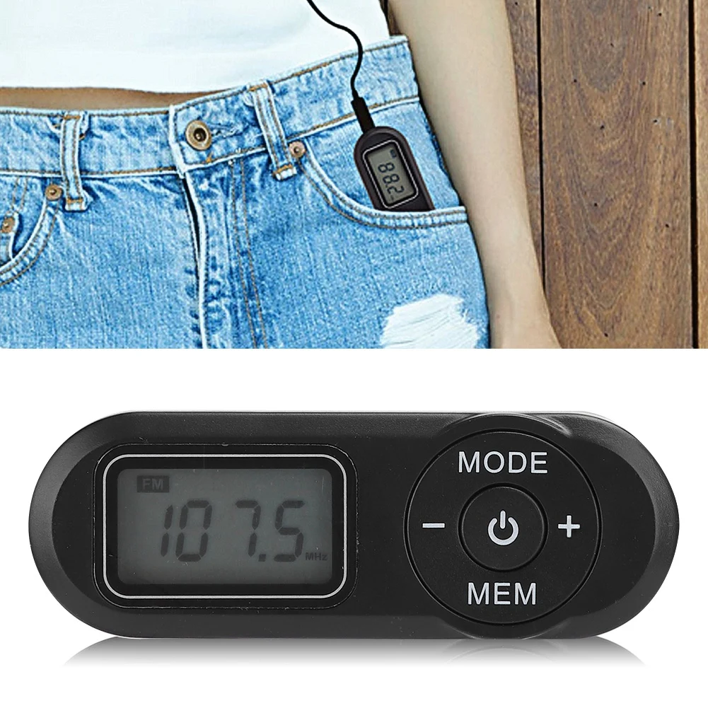 Pocket FM Radio FM:64-108MHz Portable Sports Radios Receiver Mini Walkman with LCD Display Neck Lanyard 3.5mm Headphone