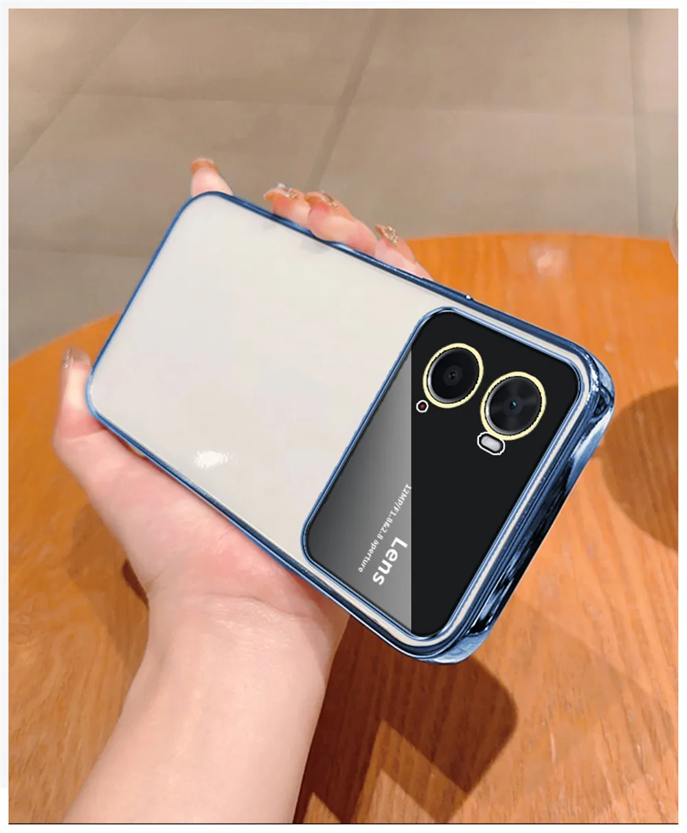Plating Clear Large Window Phone Case For Oppo A74 A54 A53 A55 A57 A77 A94 A31 A8 A9 A5 A15 A16 A16K A17 Lens Protection_voghion.com