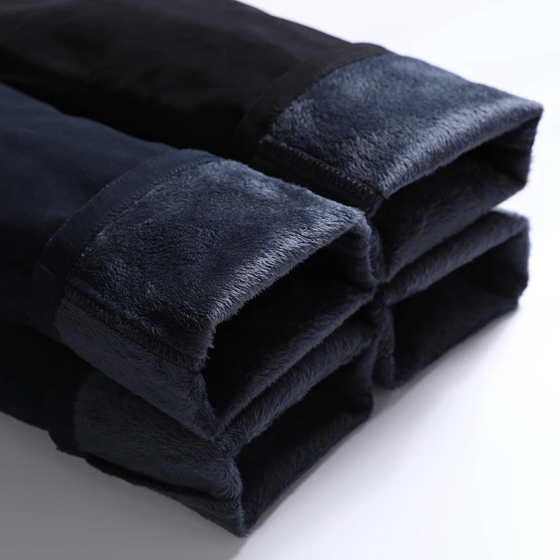 Men Trousers Winter Warm Thick Casual Business Fashion Black Blue Stretch Fleece Office Slim