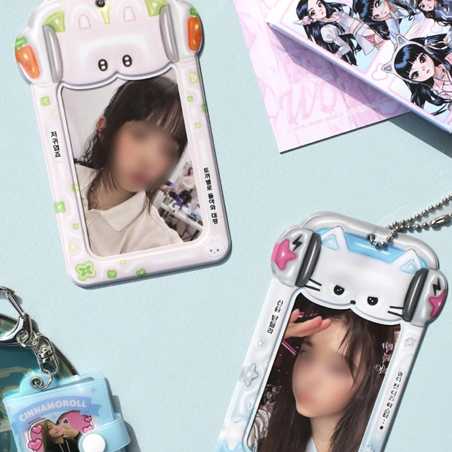 1Pcs Photocard Holder, Cute Cartoon ID Credit Card Holder with Keychain Hard Shell Protective Photo Sleeves 3