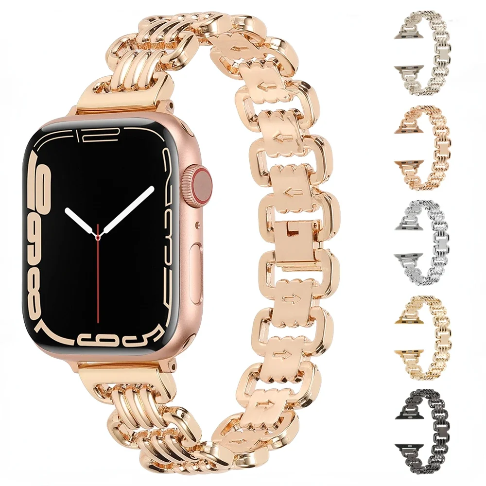 Stainless Steel Strap For Apple Watch 49mm 45mm 41mm 44mm 40mm 42mm 38mm U-shaped Metal Belt iWatch Ultra/2 9 8 7 6 5 4 SE band