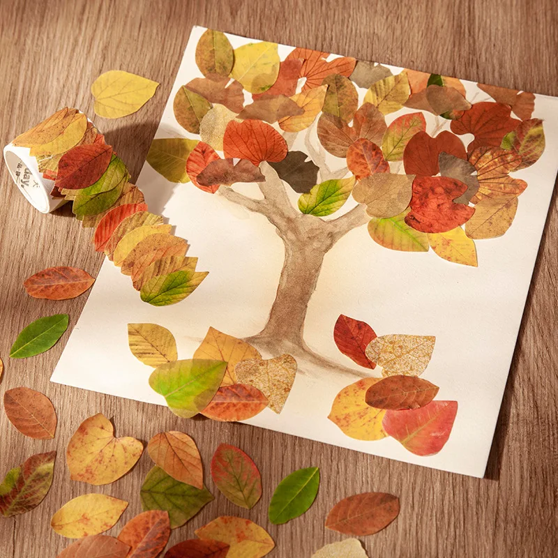 

50 pcs Leaves Stickers Adhesive Diy Scrapbooking Sticker Planner hand made Stick Labels Collage material leaf sticker