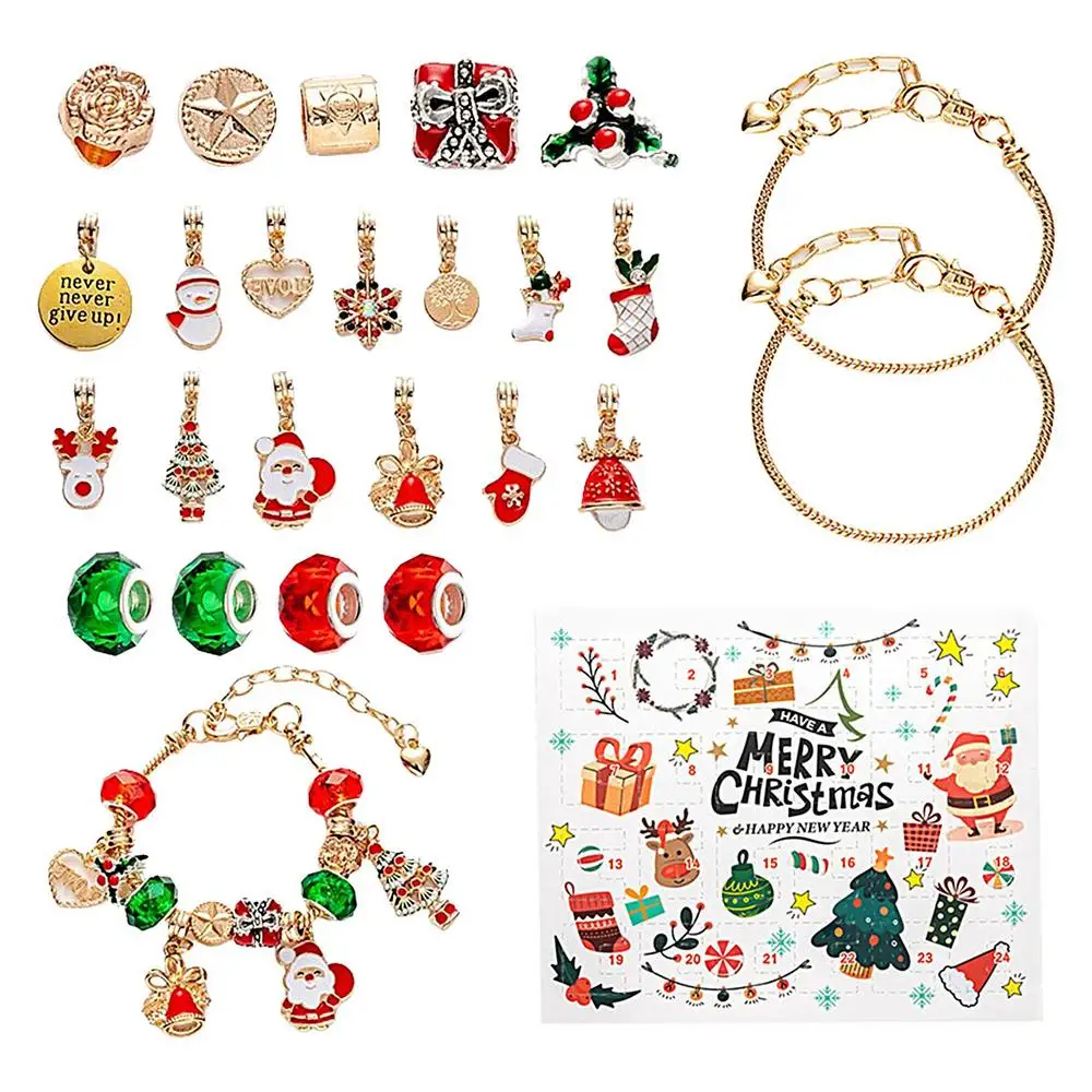 Calendario de Adviento para niñas, calendario de cuenta regresiva para Navidad, calendario de cuenta regresiva para pulseras navideñas para niñas, 24 cajas de calendario de Adviento portátiles para ni