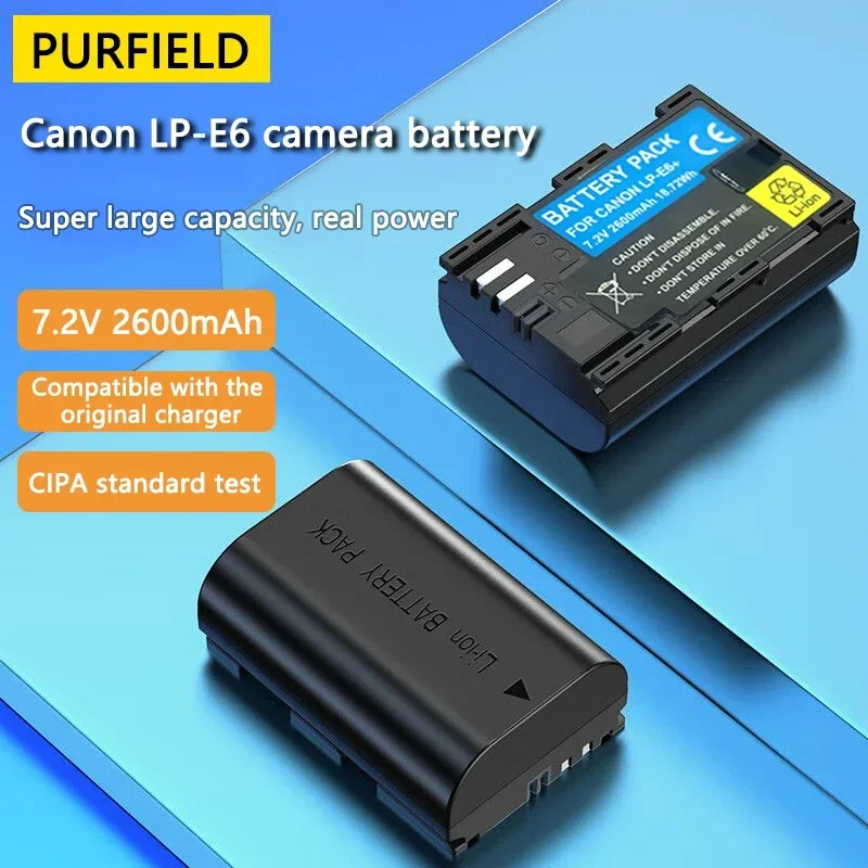 Purfield-bateria do Carregador Duplo para Canon Eos 5ds r 5d Mark ii 5d Mark Iii 6d 7d 70d 80d 2600mah 7.2v lp e6 Lp-e6 E6n Led Carregador Duplo