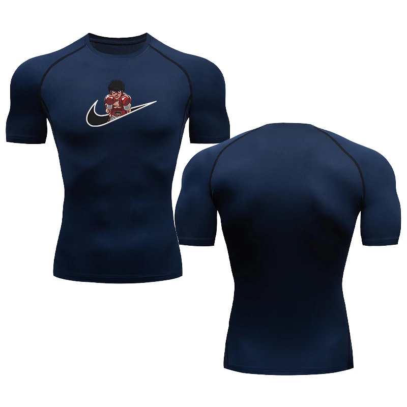 Men's running compression round neck boxing animation print short sleeve T-shirt Gym fitness sweatshirt men's jogging tracksuit